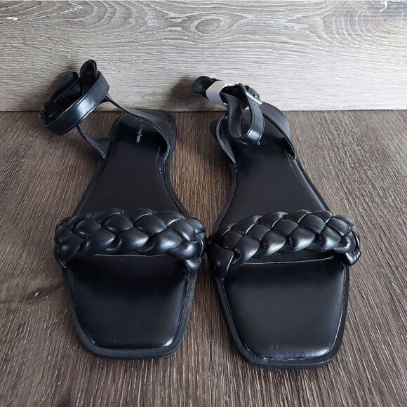 NEW Time And Tru Women's Size 11 Black Braided Ankle Strap Buckle Sandals - Picture 2 of 6
